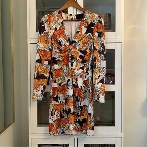 Kendall + Kylie Women’s Dress Long Sleeves Animals (tiger) Print Size 0-2